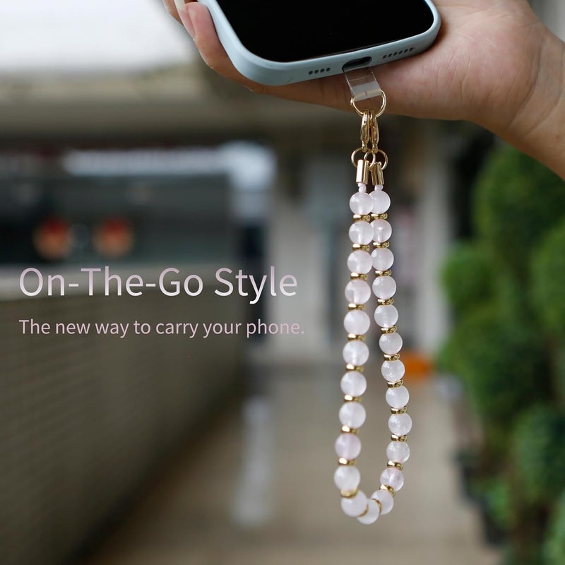 Lostars Store Marble Beaded Phone Wrist Strap,Detachable Phone Bracelet Strap with Tether Tab,Hands-Free Wristlet Strap (Pink-2) - Image 2
